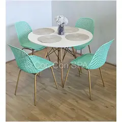 GENERICO - Comedor Mesa Eames Blanca 100cm + 4 Sillas Panal Menta