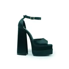 BOVINITA - Tacón satín negro tipo barbie dama andarina abierto