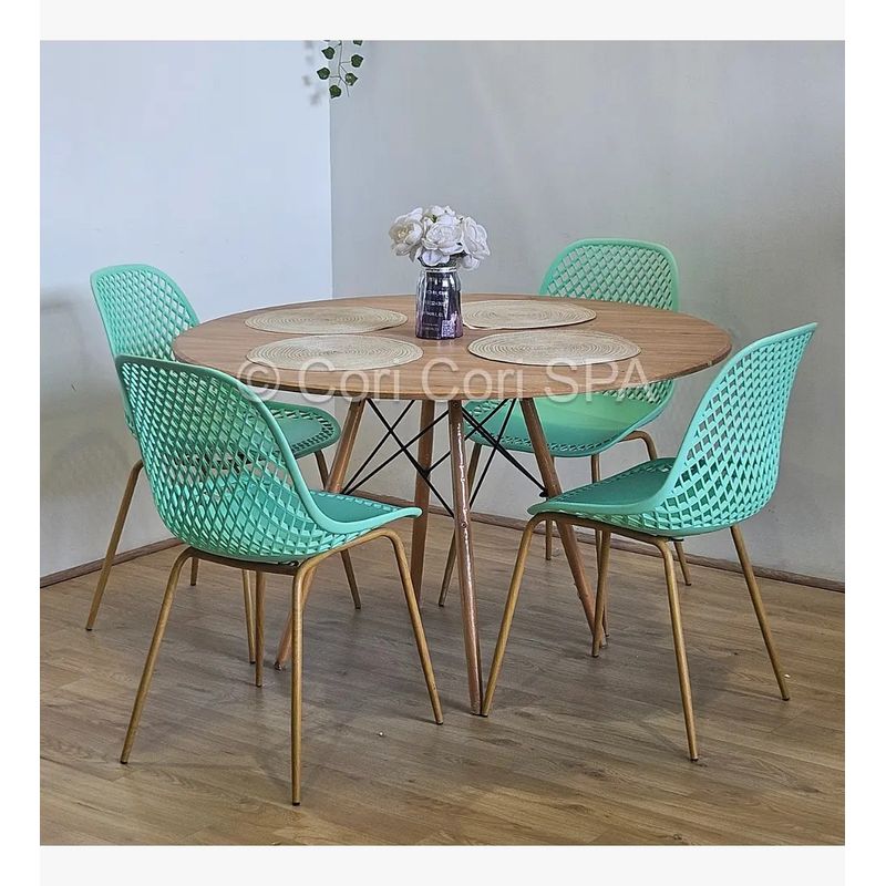 CORI CORI - Juego de Comedor Wood 100cm + 4 Sillas Panal Menta