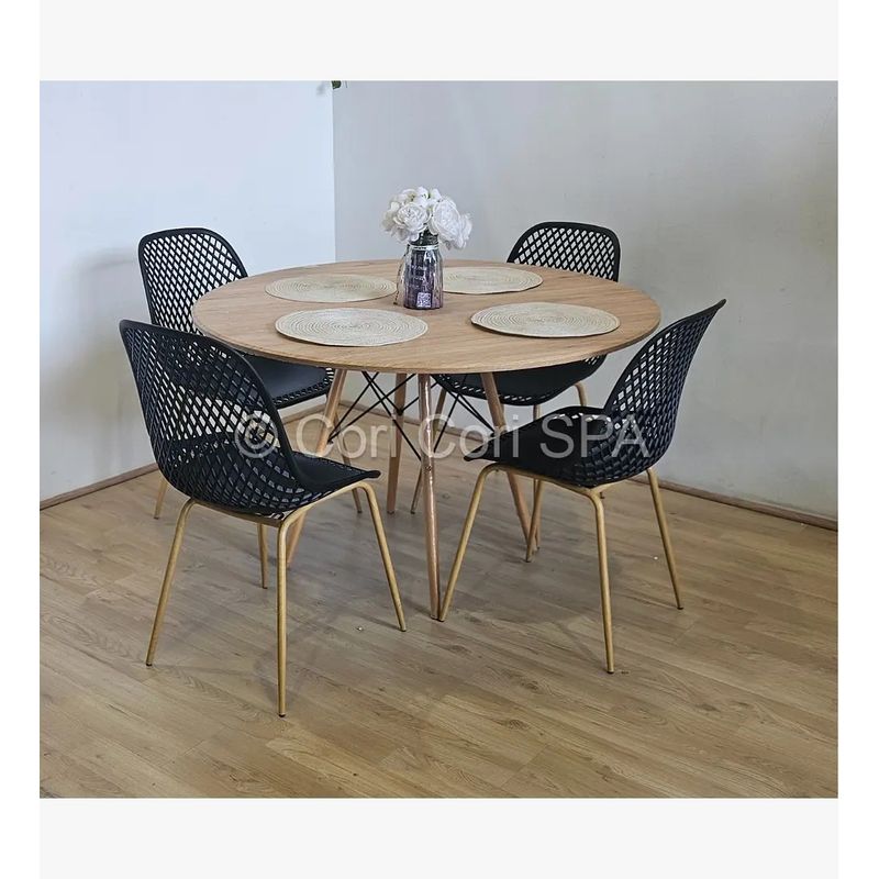 CORI CORI - Juego de Comedor Mesa Wood 100cm + 4 Sillas Panal Negra