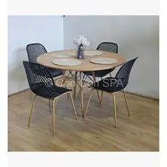 CORI CORI - Juego de Comedor Mesa Wood 100cm + 4 Sillas Panal Negra