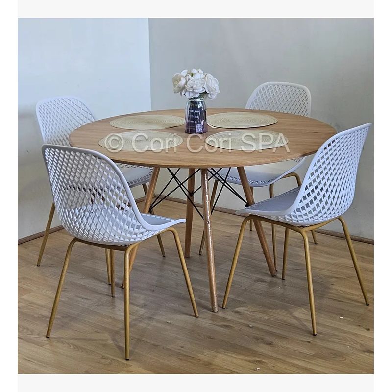 CORI CORI - Juego de Comedor Mesa Wood 100cm + 4 Sillas Panal Blanco