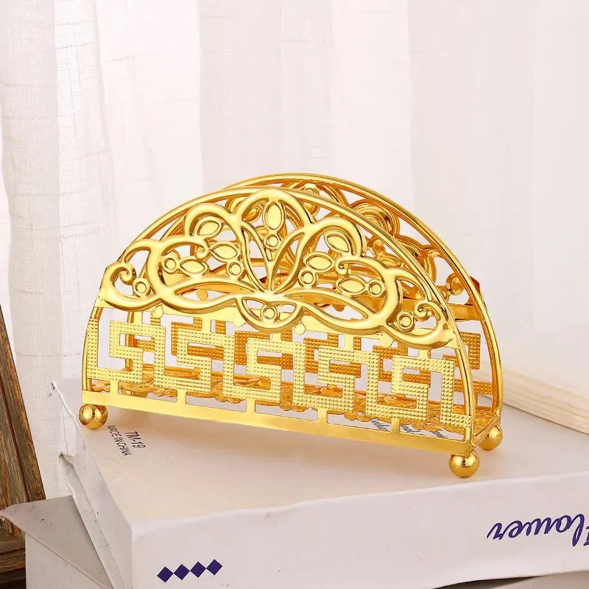 GENERICO - Servilletero de Metal Dorado de 15x8 cm