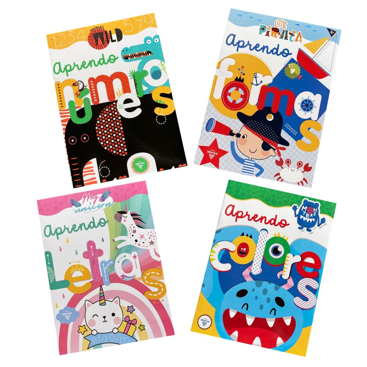 VERTICE - Pack 4 libros Aprendo letras, números, formas y colores