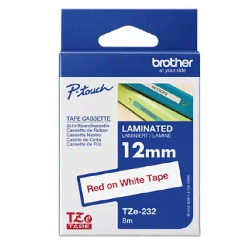 BROTHER - ETIQUETA BROTHER 12 MM STANDARD ROJO SOBRE BLANCO