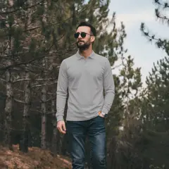 T-WORLD - Polera Hombre Piqué Manga Larga Premium 60-40 Para Bordar