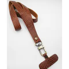 JARDIN DEL ESTE - Lanyard Strap de cuero Mimbre café