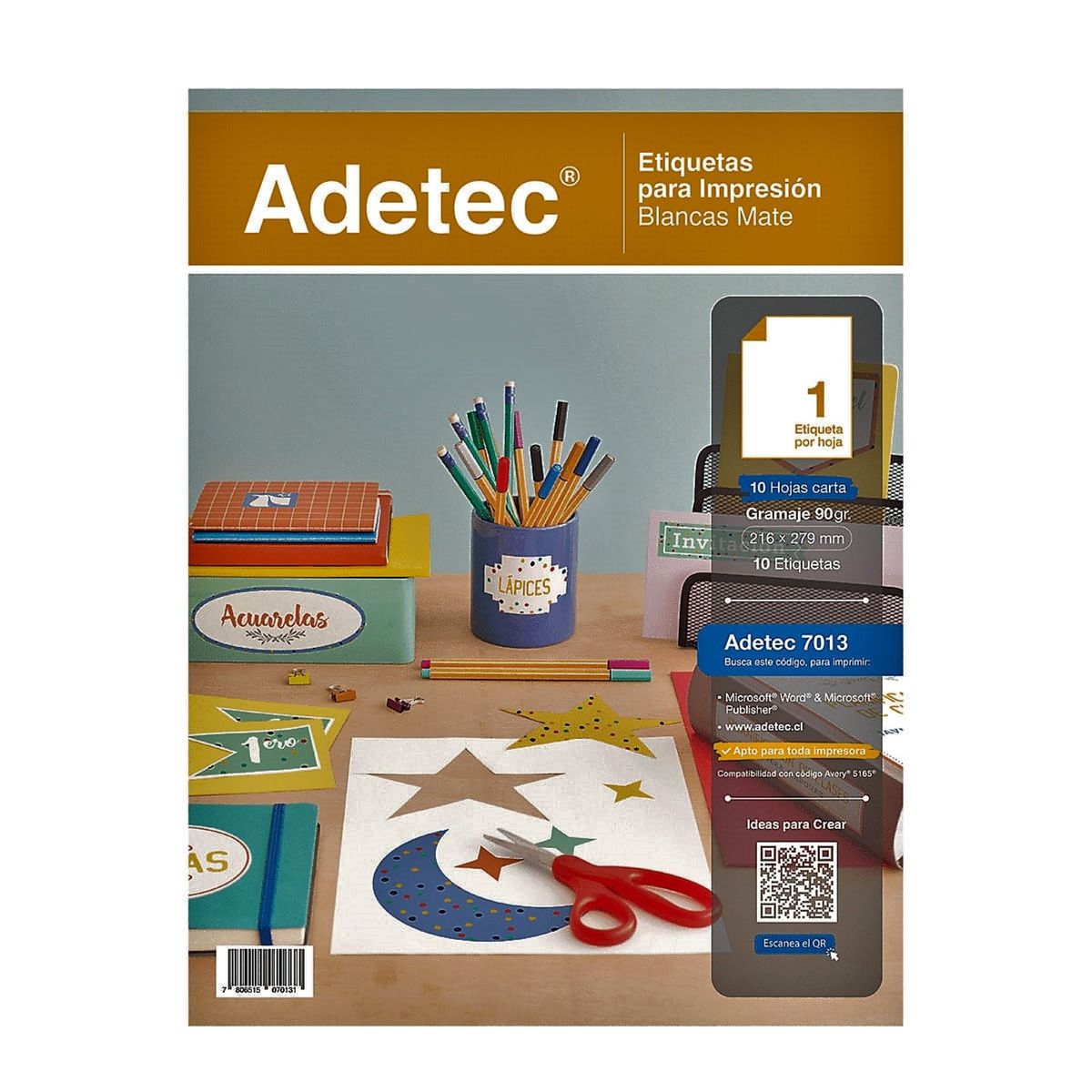 ADETEC - 10 Etiquetas Adhesivas Inkjet/laser 216x279 mm 10 Hojas
