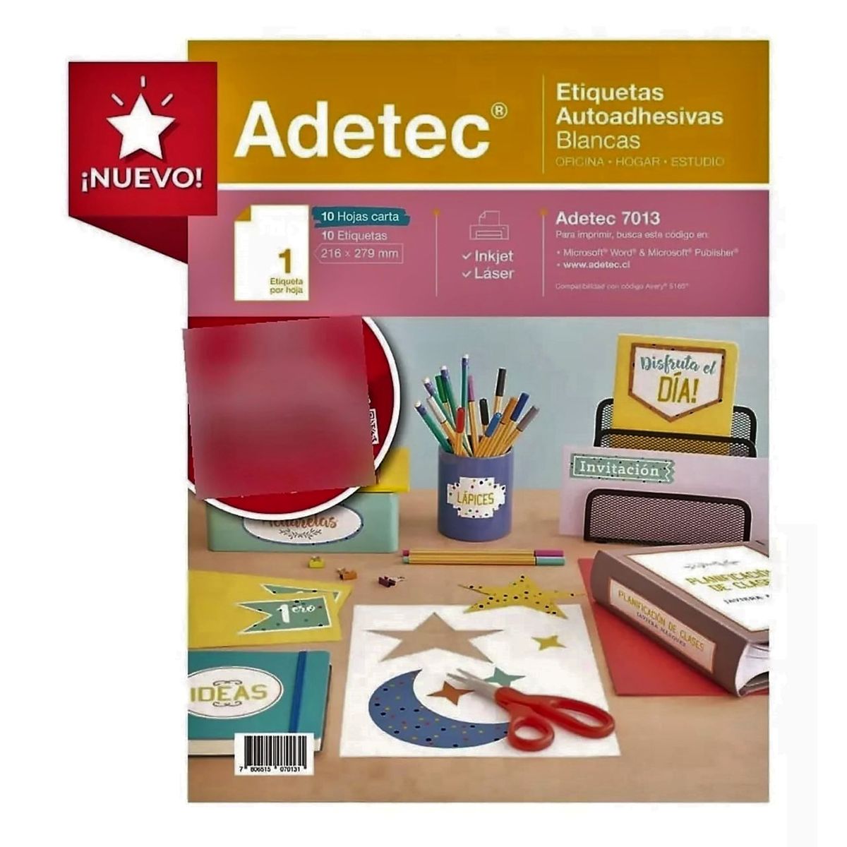 ADETEC - 10 Etiquetas Adhesivas Inkjet/laser 216x279 mm 10 Hojas