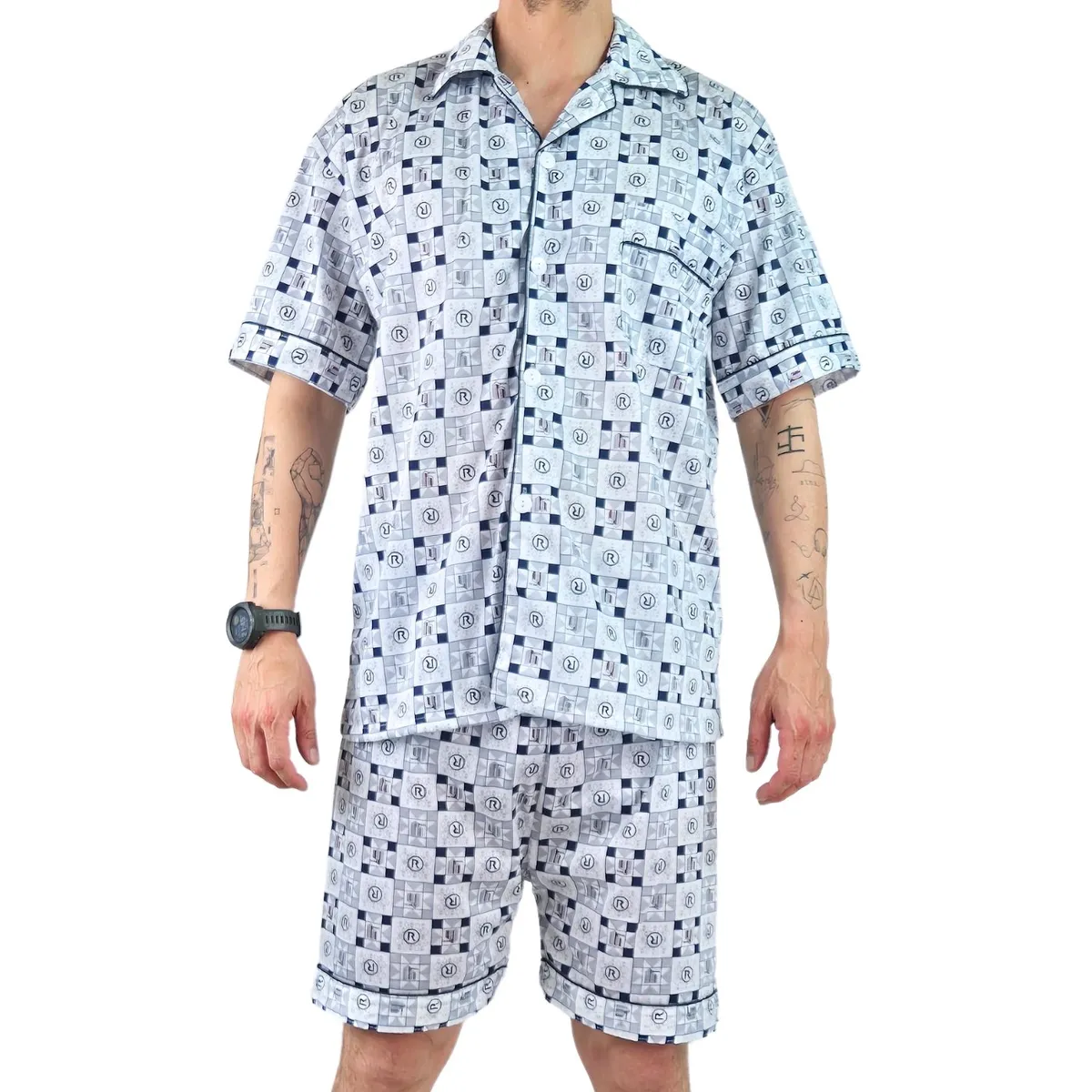 LIKE SHOP - Pijama Hombre Verano Short Y Polera Con Botones 483