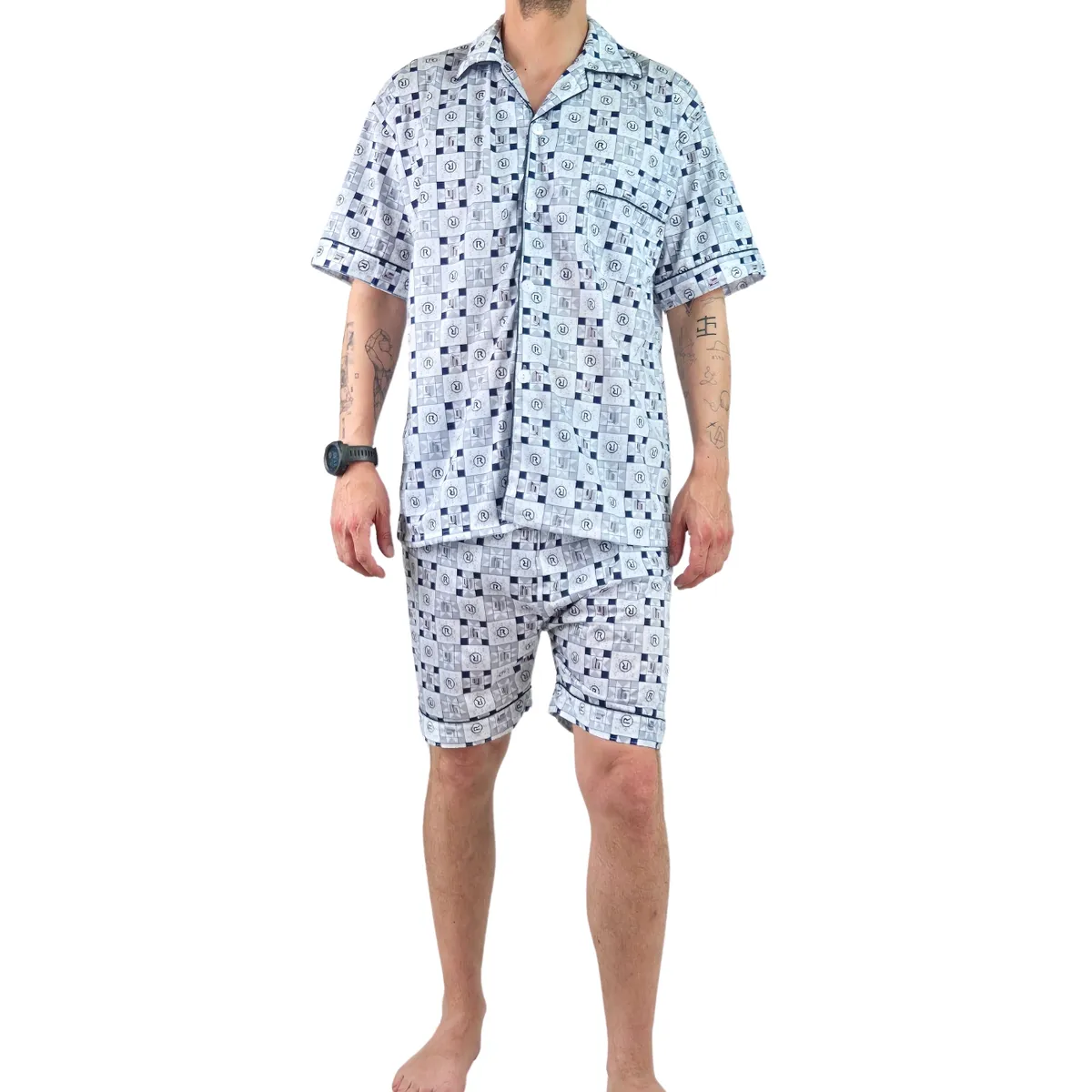 LIKE SHOP - Pijama Hombre Verano Short Y Polera Con Botones 483