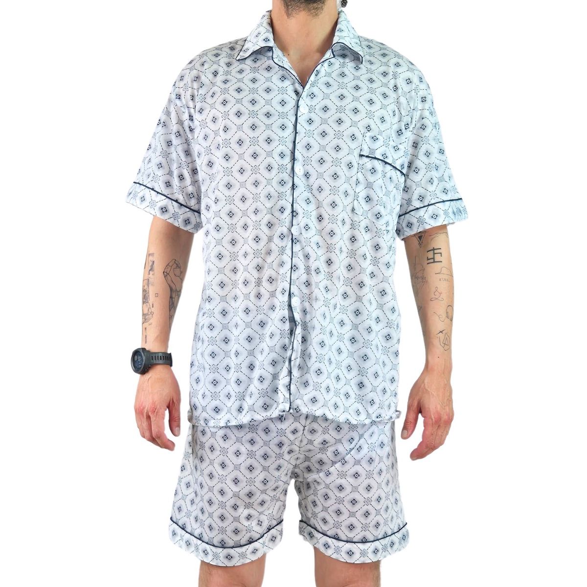 LIKE SHOP - Pijama Hombre Verano Short Y Polera Con Botones 483