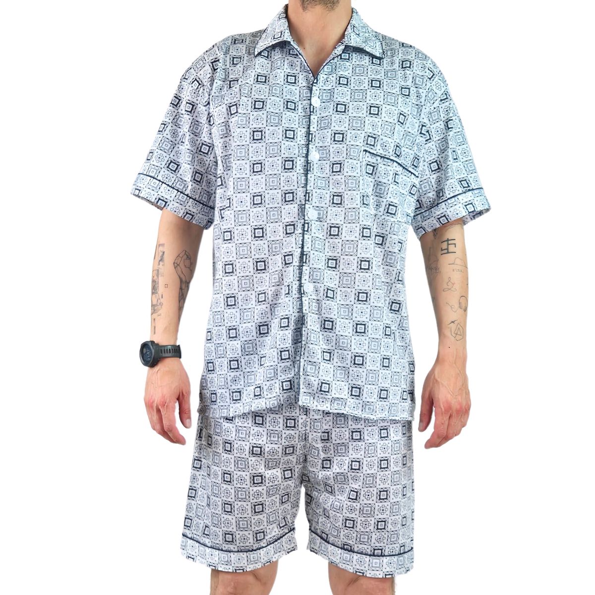 LIKE SHOP - Pijama Hombre Verano Short Y Polera Con Botones 483