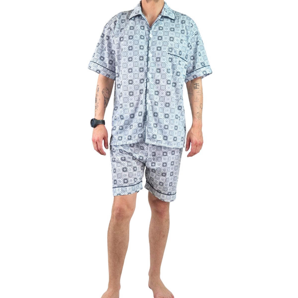 LIKE SHOP - Pijama Hombre Verano Short Y Polera Con Botones 483