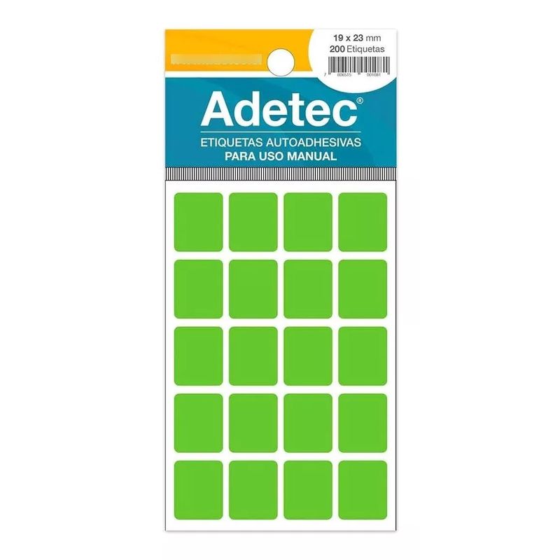 ADETEC - 200 Etiquetas Manuales Rectangulares Fluorescentes 19x23 mm