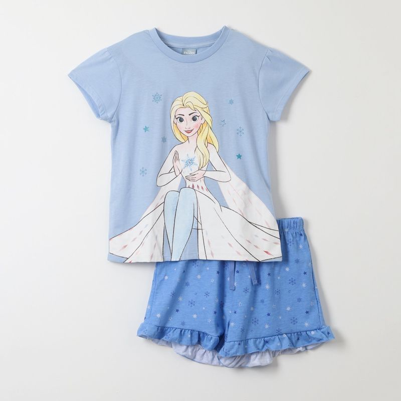 DISNEY - Pijama Corto Niña Frozen Nieve Celeste Disney