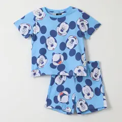 DISNEY - Pijama Corto Niño Mickey Full Print Celeste