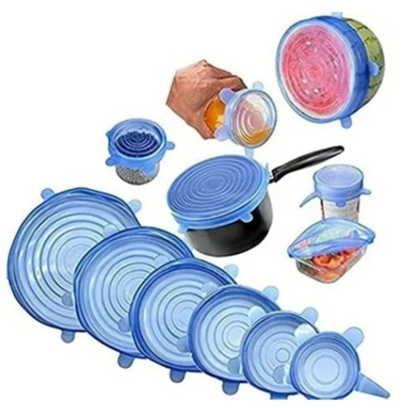 GENERICO - Set de Tapas de silicona expandible para alimentos azul