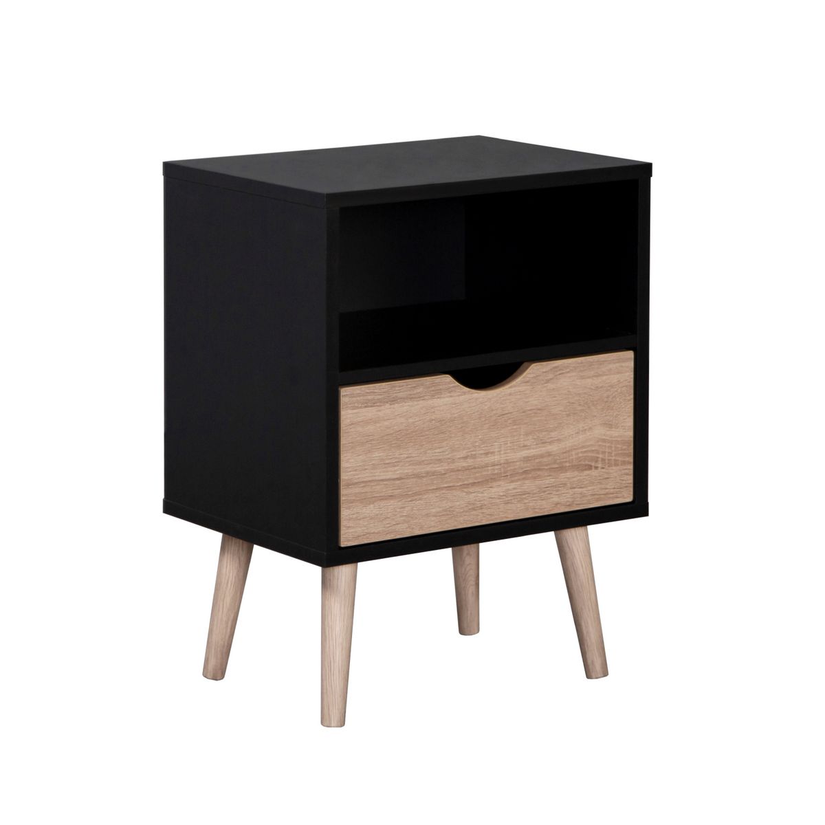 RELAN - Velador Top Living Tromso Con Cajón Negro y Madera