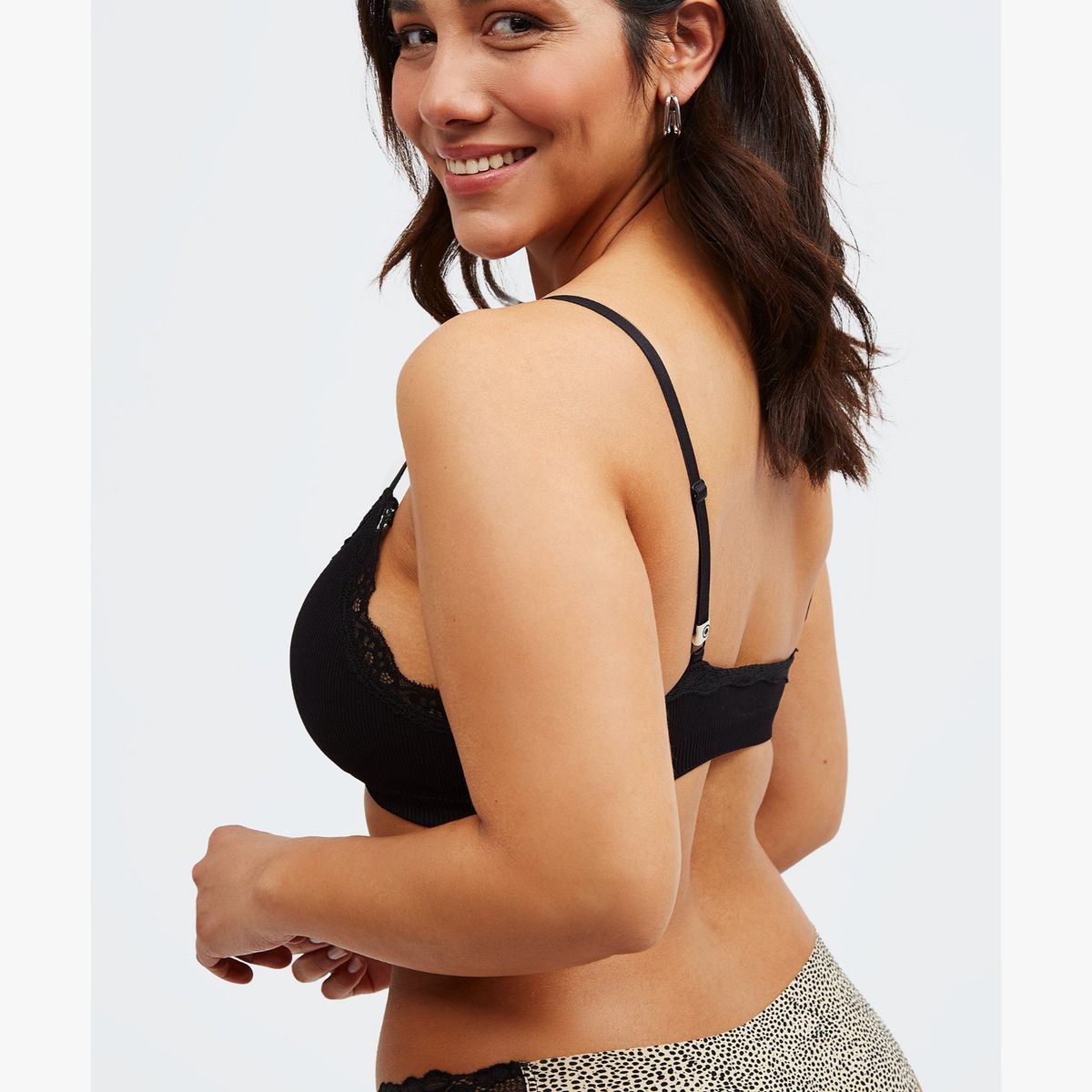 LOUNGE - Bralette Rib Encaje Xs Blanco LOUNGE