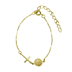ANDREA COGGIOLA JOYAS - Pulsera Medalla San Benito Cruz Niña Enchapada Oro 18K