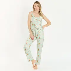 BARBIZON - Pijama de Mujer Cinta Pantalon Largo Verde Estampado