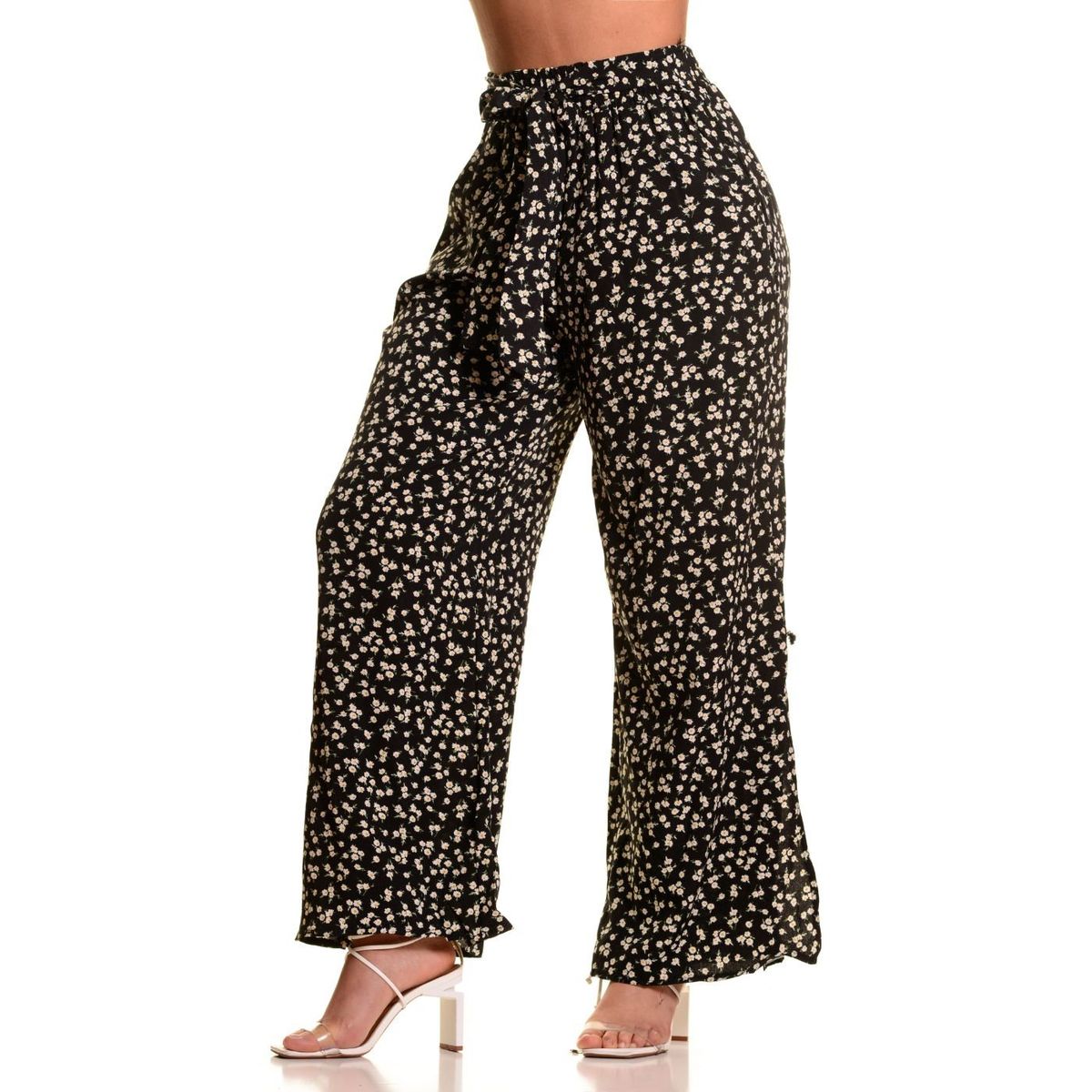 LIKE SHOP - Pantalón Palazzo Mujer Cintura Elasticada Casual Eventos Flores 091