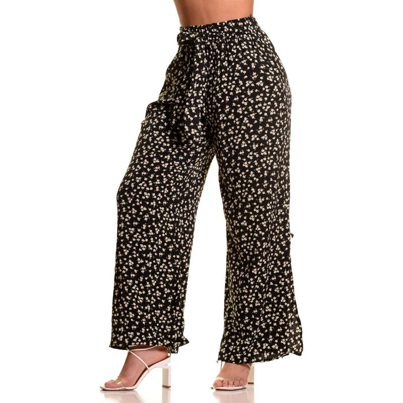 MPROPIA - Pantalón Palazzo Mujer Cintura Elasticada Casual Eventos Flores 091