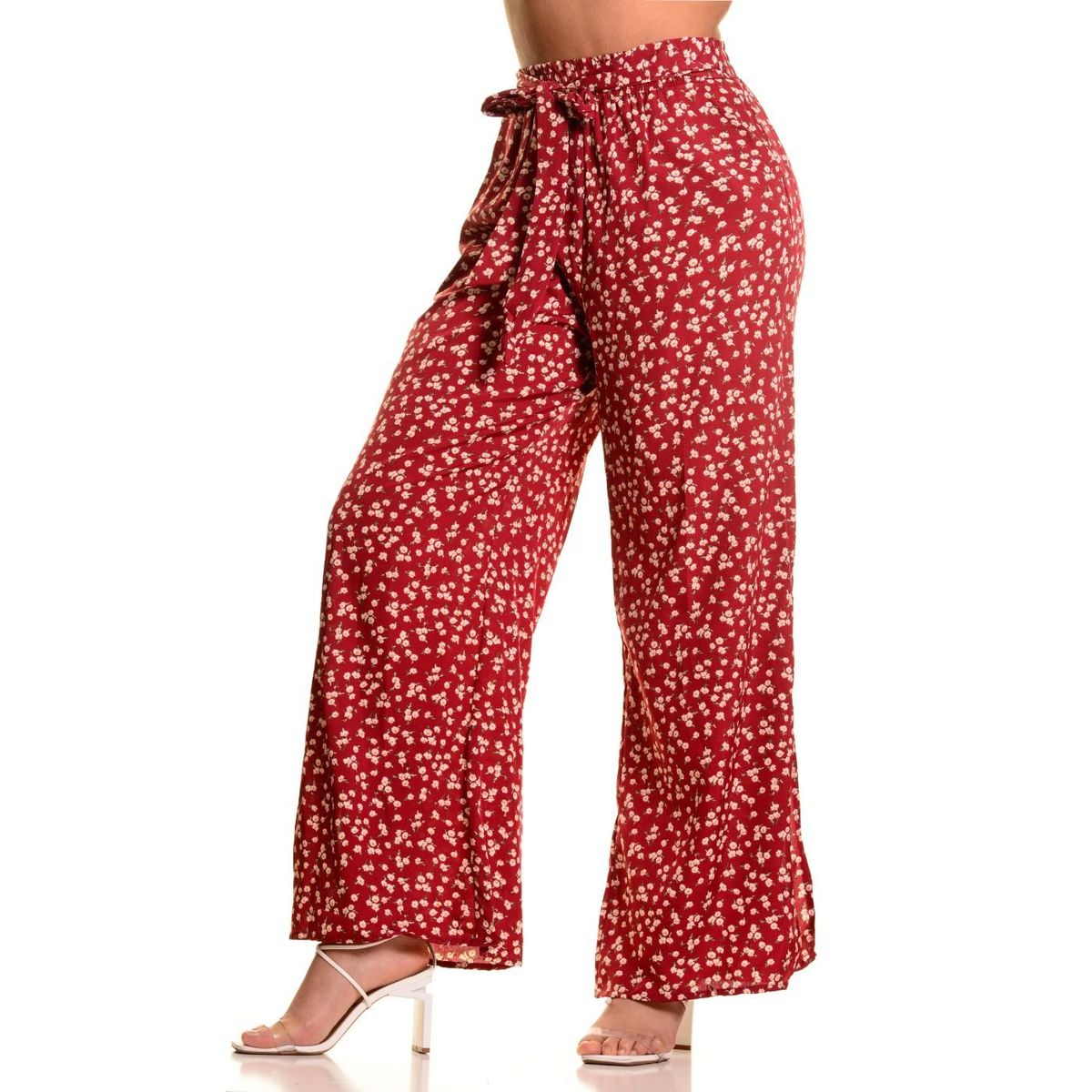 LIKE SHOP - Pantalón Palazzo Mujer Cintura Elasticada Casual Eventos Flores 091