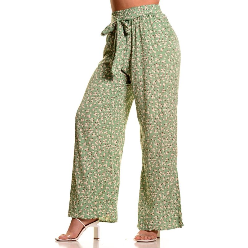 MPROPIA - Pantalón Palazzo Mujer Cintura Elasticada Casual Eventos Flores 091