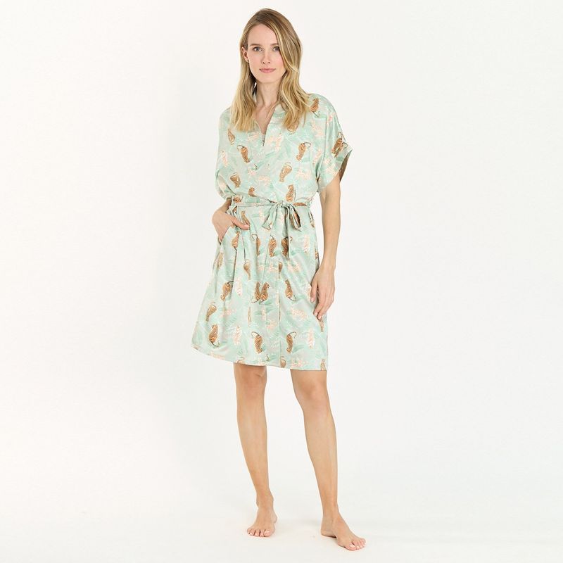 BARBIZON - Bata Mini Satin Verde Estampado
