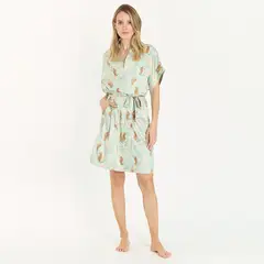 BARBIZON - Bata Mini Satin Verde Estampado