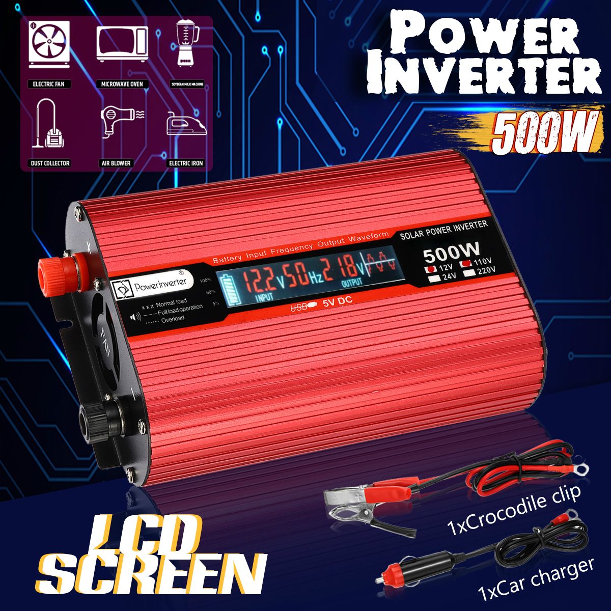 GENERICO - INVERSOR DE VOLTAJE 12VDC220VAC 500W PRO