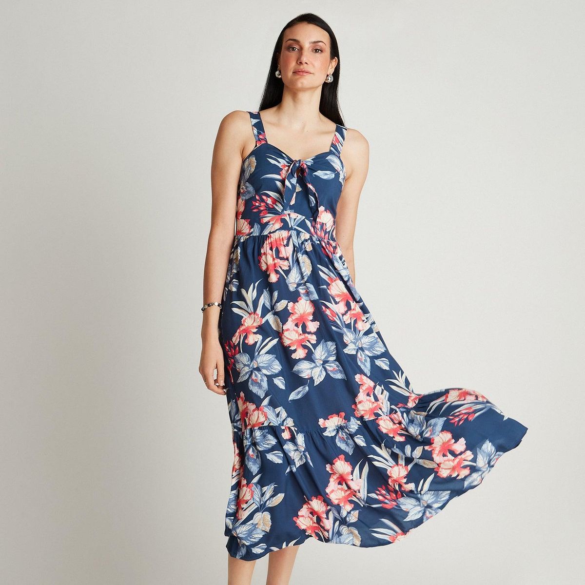 CURVI - Vestido Maxi Azul Sin Manga Estampado