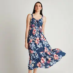 CURVI - Vestido Maxi Azul Sin Manga Estampado