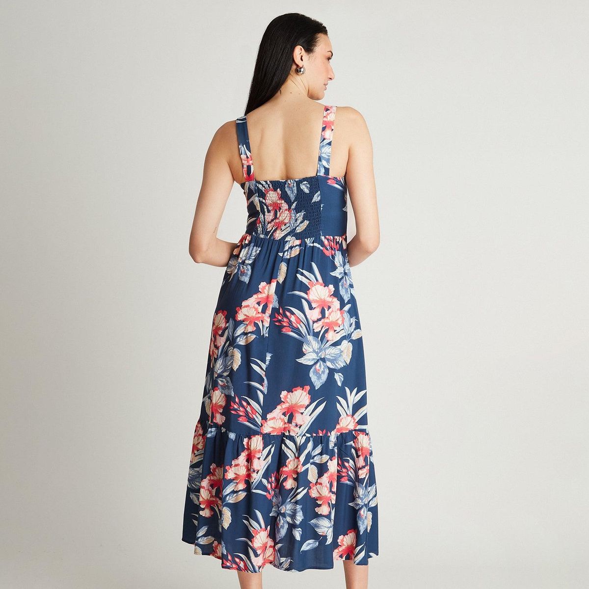 CURVI - Vestido Maxi Azul Sin Manga Estampado