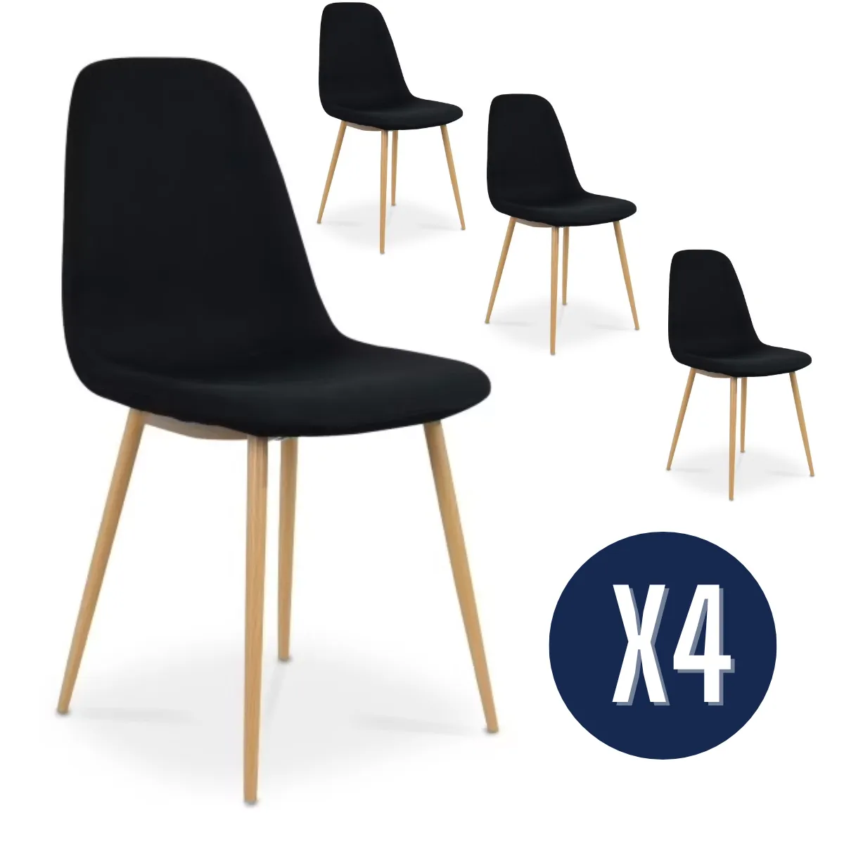 GENERICO - Pack 4 Sillas Negras Patas Metalicas Sparta.