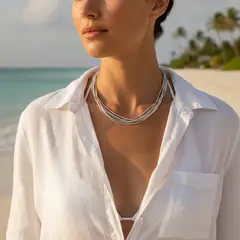 JOYAS MYTOKE - Collar Mostacilla 5 Vueltas Plata Fina 925 Mujer Clasica