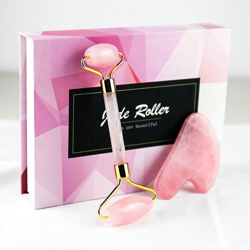 GENERICO - Jade Roller  Gua Sha de cuarzo rosa