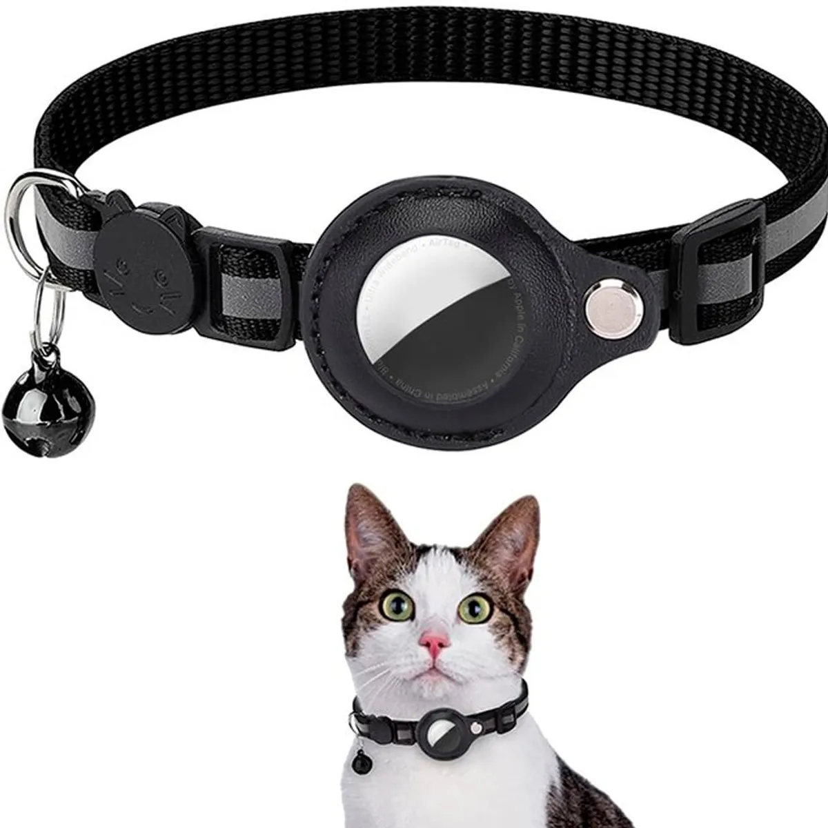 GENERICO - Collar Correa Con Funda Para Airtag Localizar Gato  Perro Negro