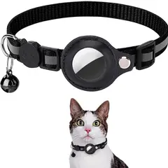 GENERICO - Collar Correa Con Funda Para Airtag Localizar Gato Perro Negro