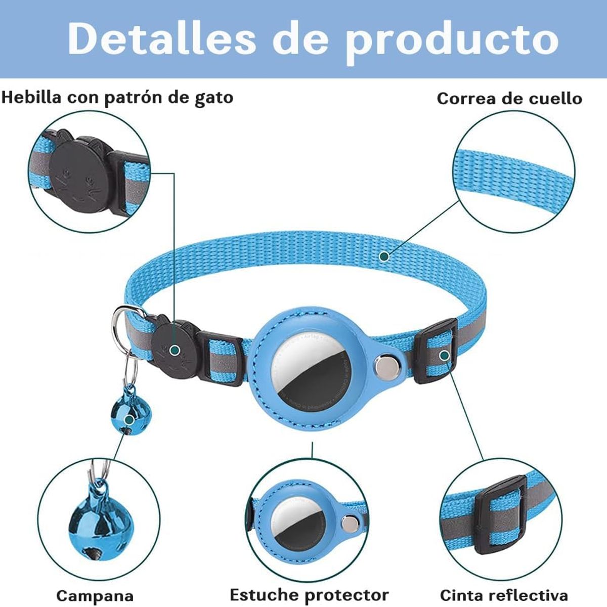 GENERICO - Collar Correa Con Funda Para Airtag Localizar Gato  Perro Negro