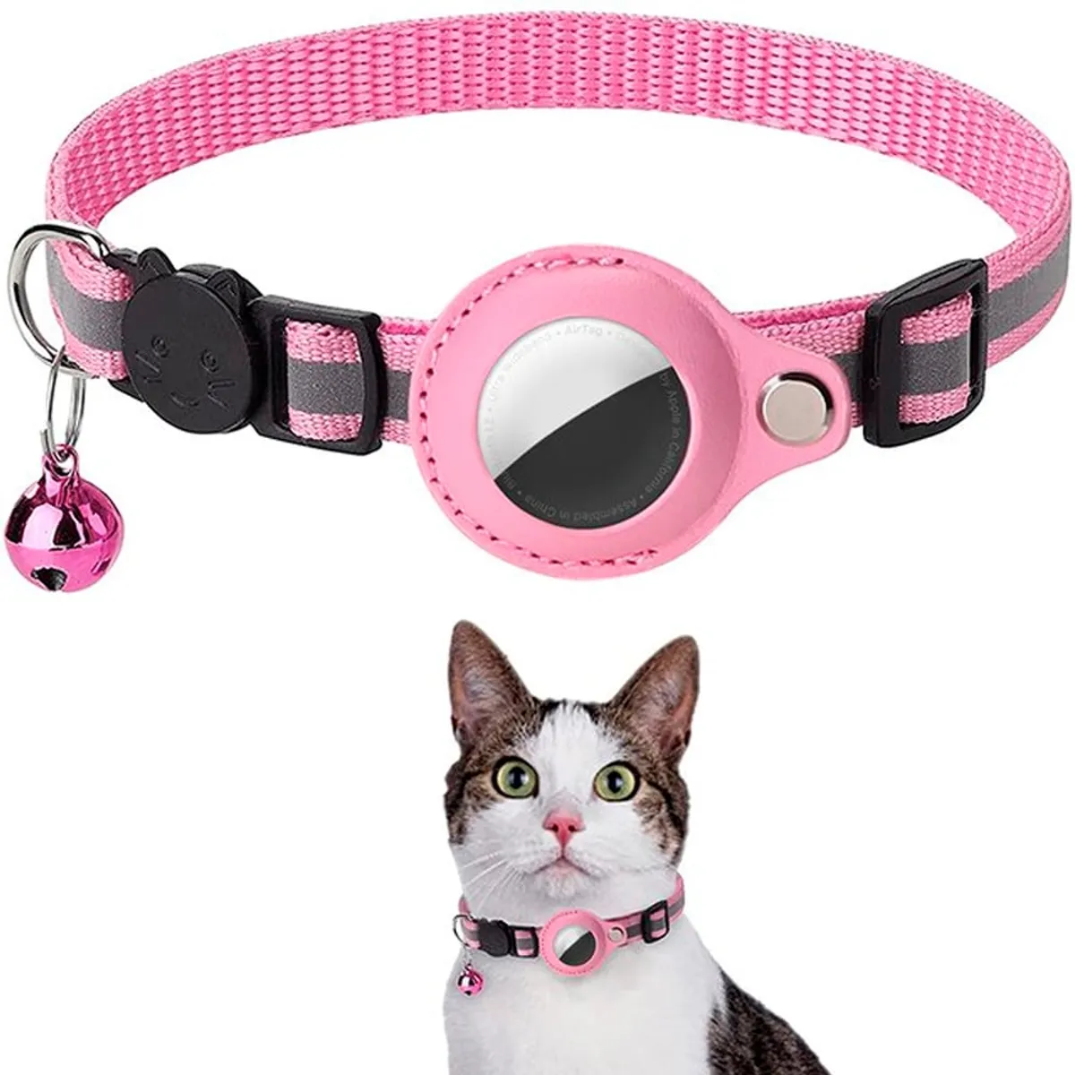 GENERICO - Collar Correa Con Funda Para Airtag Localizar Gato-Perro Rosado