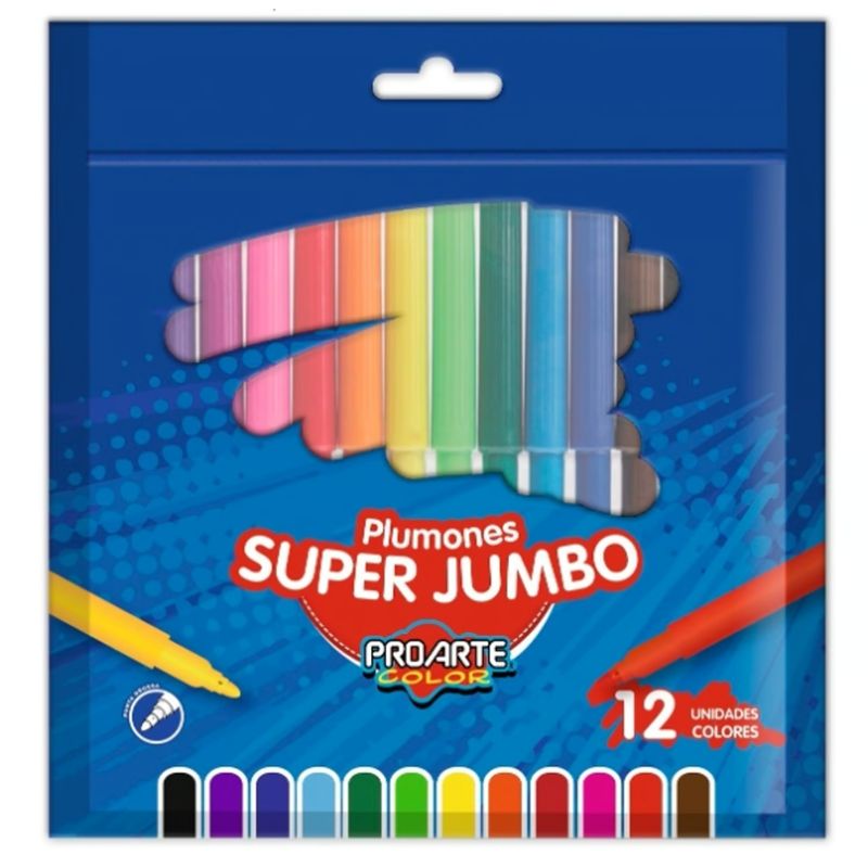 GENERICO - Plumones Super Jumbo Multicolor Pro Arte De 12 Unidades