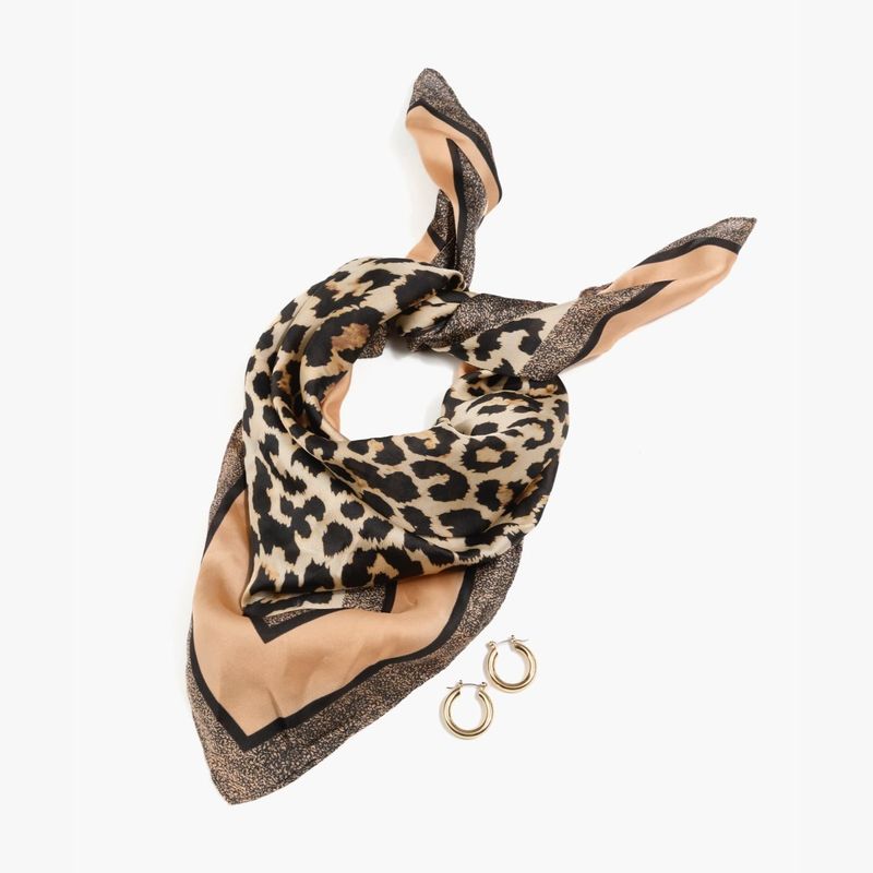 LOUNGE - Set Pañuelo Y Aros Satín Animal Print