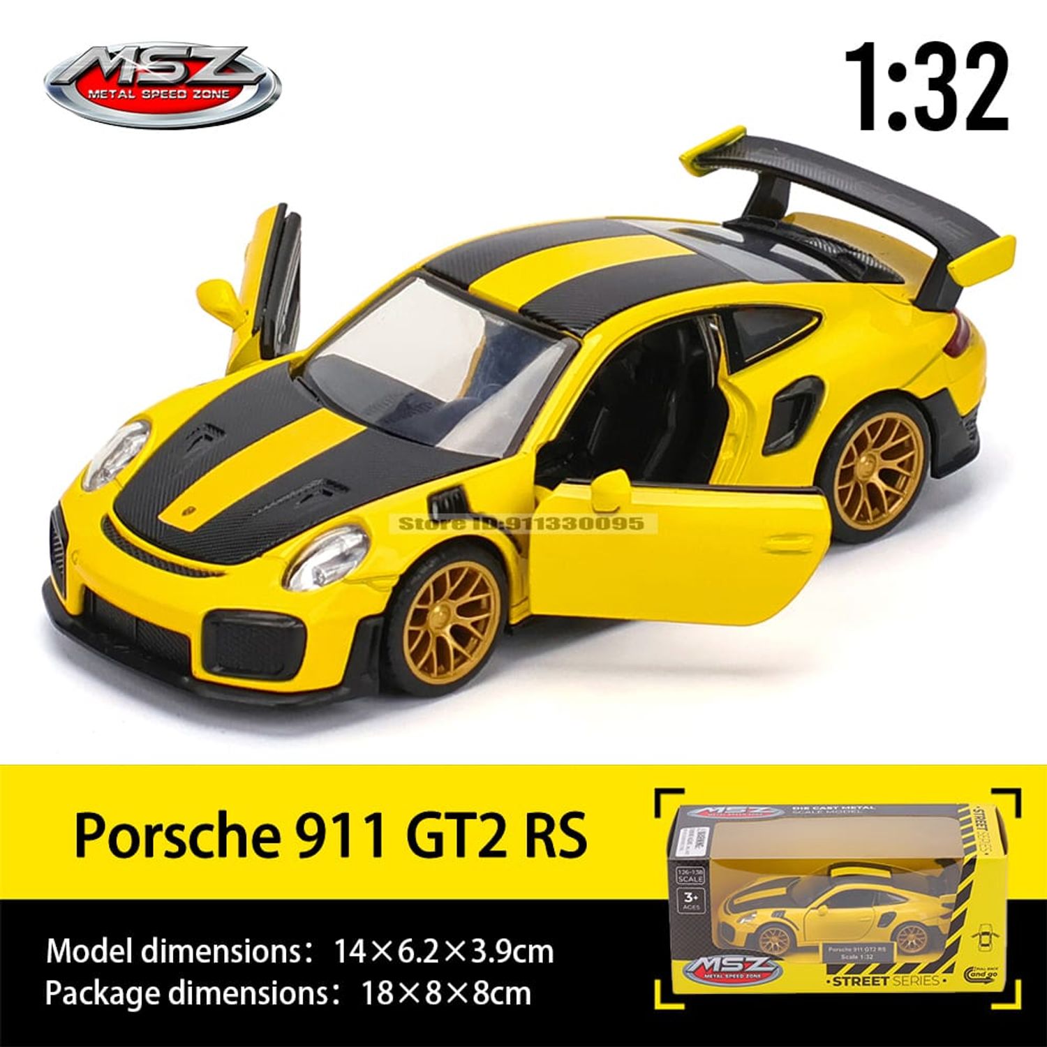 GENERICO Porsche 911 GT2 RS automóvil de colección 1 :32 amarillo