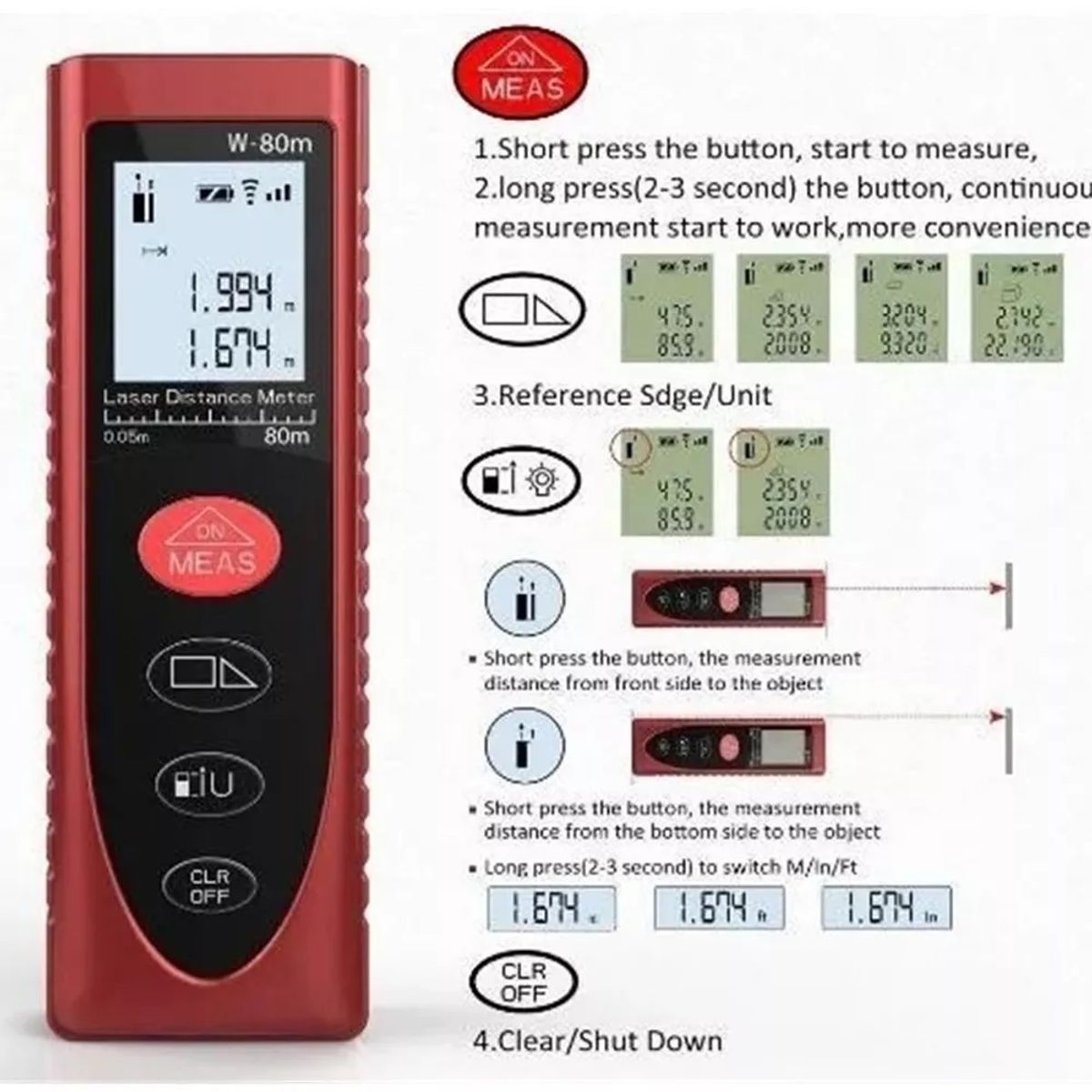 GENERICO - Medidor De Distancia Laser Digital 80 Metros