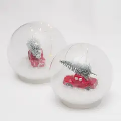 GENERICO - Decoración navideña 2 Bolas de vidrio CAMIÓN CON PINO y LED