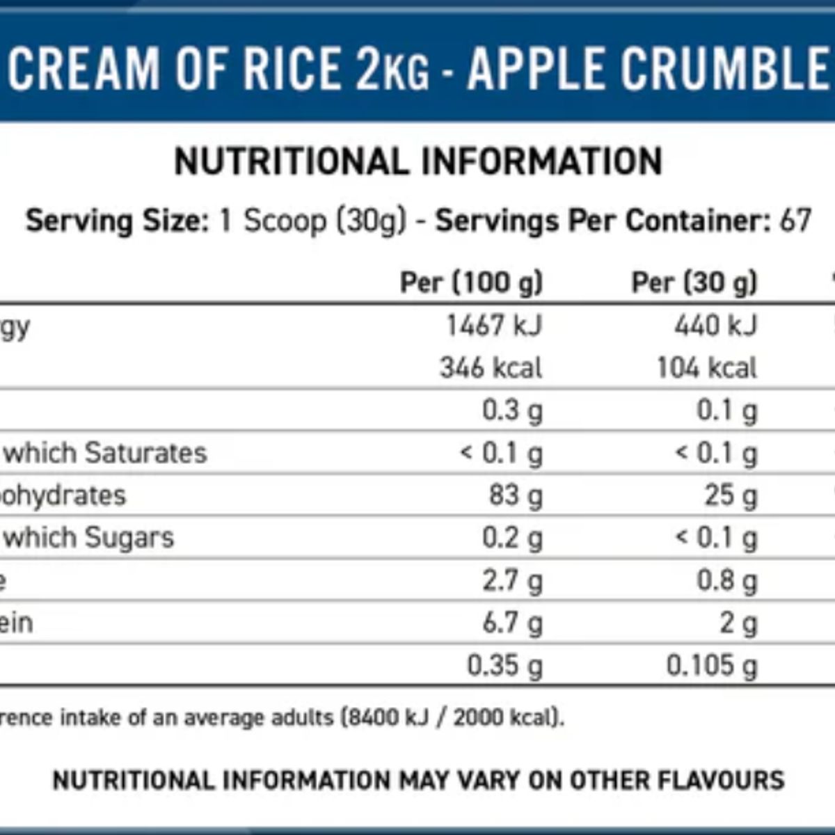 APPLIED NUTRITION - Cream of Rice Applied Nutrition 4.4 Libras 67 Servicios. MANZANA