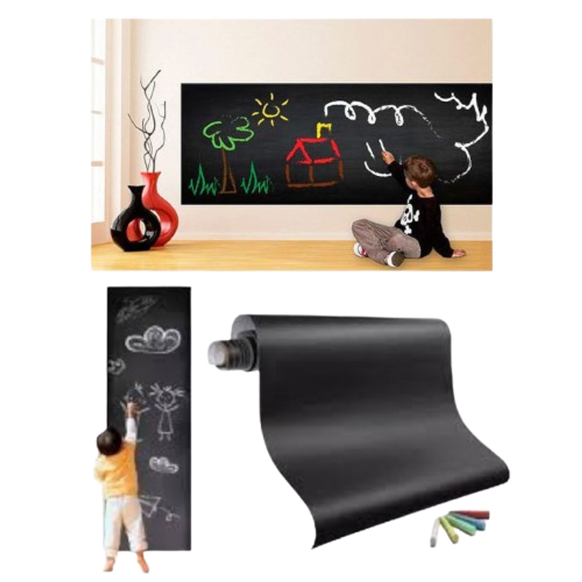 GENERICO - Pizarra Adhesiva Tiza Negra 2 Metros x 45cm
